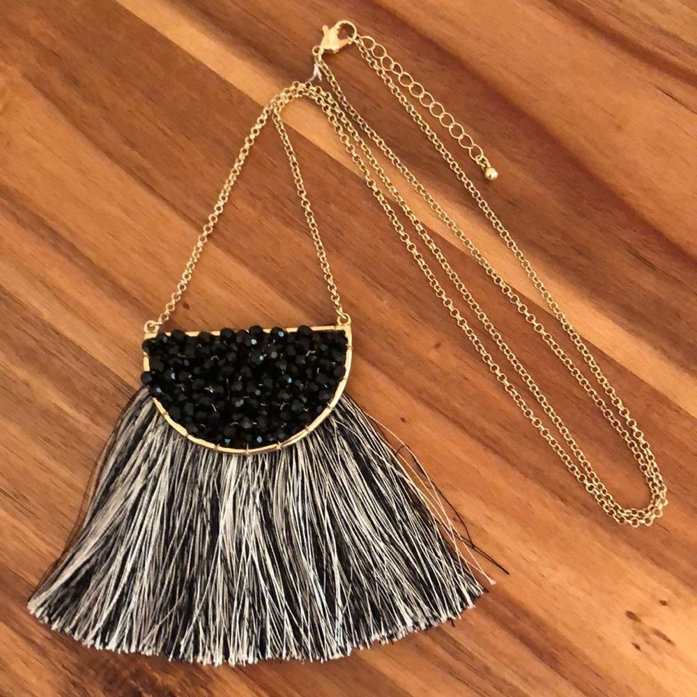 Long Beaded Fringe Statement Necklace | 33.5” Adjustable